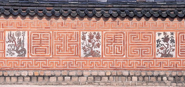 The patterned walls of Gyeongbok Palace made out of bricks Seoul South Korea 