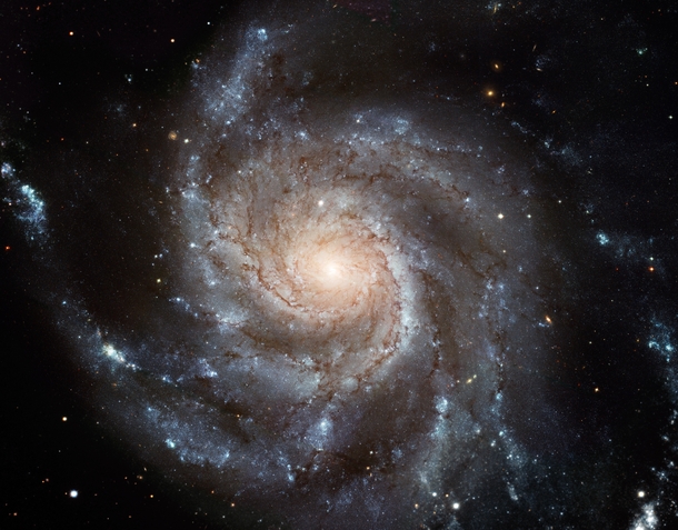 The Pinwheel Galaxy - this giant disk of stars dust and gas is  light-years across nearly twice the diameter of the Milky Way It is estimated to contain at least one trillion stars approximately  billion of which could be like our Sun in terms of temperat