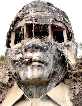 The remains of Ferdinand Marcos concrete giant bust Mt Pugo La Union province Philippines 