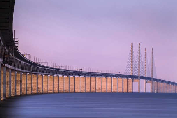 The resund Bridge the longest combined road and rail bridge in Europe which connects Copenhagen and Malm  Photographed by Mabry Campbell