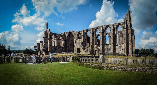 The ruined th-century Augustinian monastery Bolton Priory at Bolton Abbey England Designed and built by the Augustinian Order 