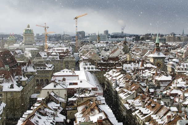 The snow-capped roofs of Bern Switzerland  Photographed by PeekM