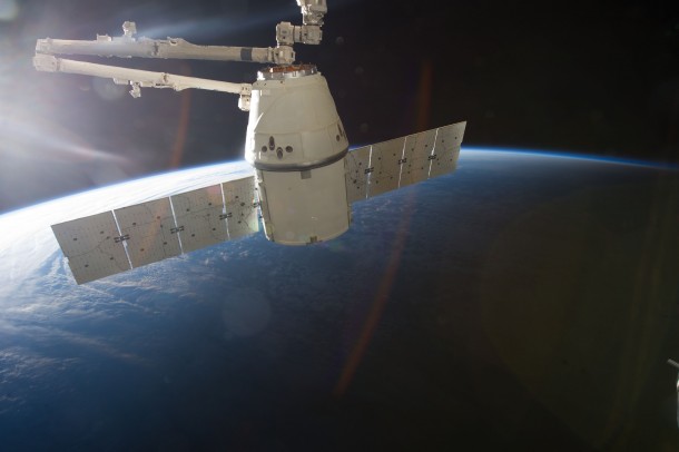 The SpaceX Dragon spacecraft after it was undocked from the ISS 
