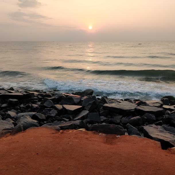 The sunrise ofcourse doesnt care if we catch it or not It will keep looking beautiful even if no one bothers to look at it Rock Beach Puducherry India 