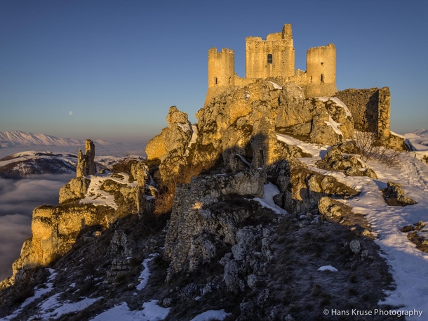 The thirteenth century mountaintop fortress of Rocca Calascio in Abruzzo Italy 