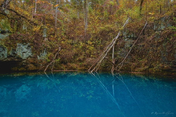 The vibrant blue waters of Round Spring hidden in the forests of Southern Missouri 