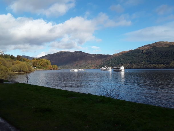 The view is beautiful near Loch Ness Lake Scotland 