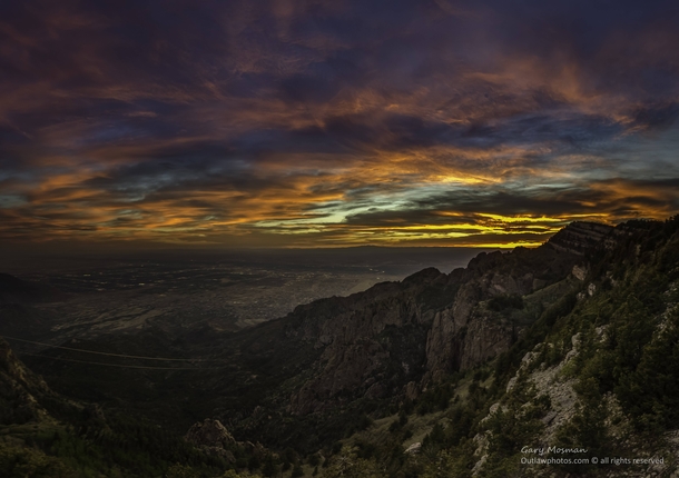 The view of Albuquerque New Mexico at sunset from Sandia Peak 