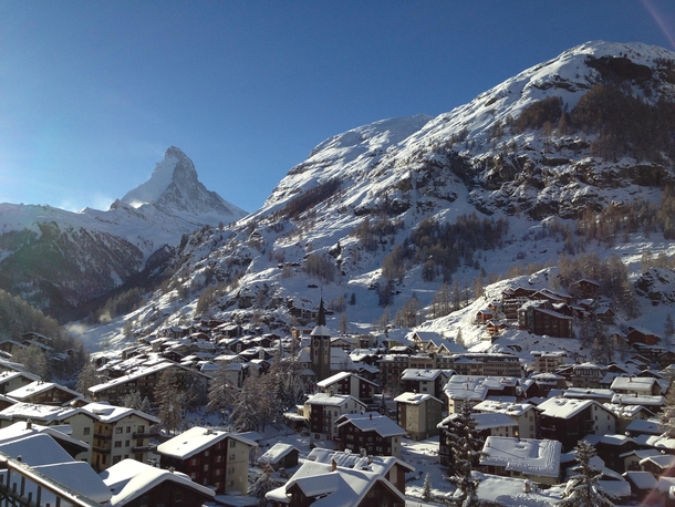 The Village of Zermatt within eye of Matterhorn Switzerland  by Delina Wejdeby