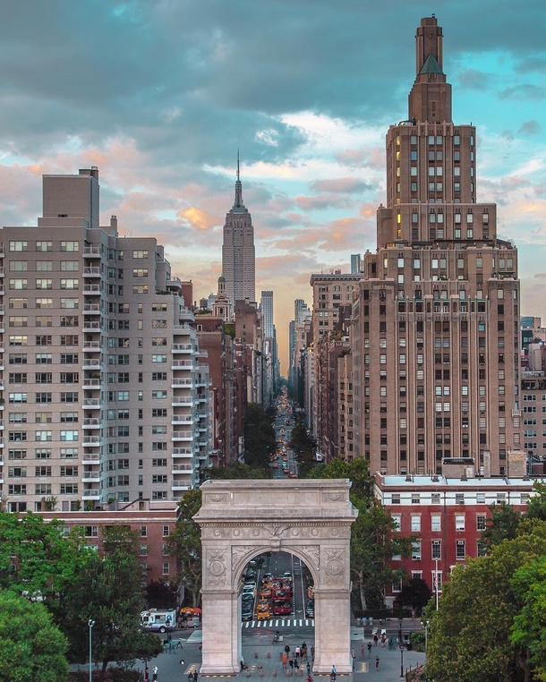 The Washington Square Arch and beyond NYC  by sid
