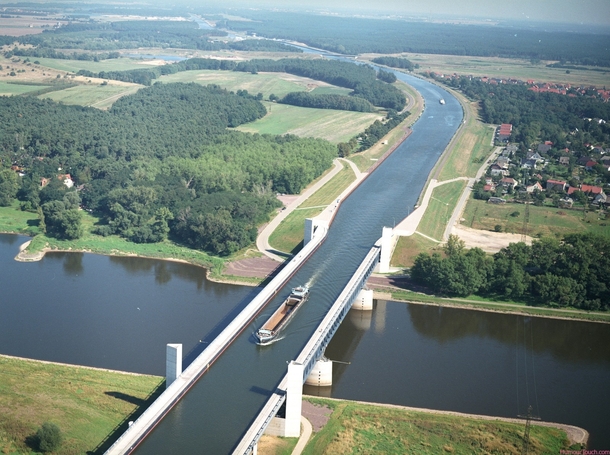 The water bridge across the river Elbe Germany 
