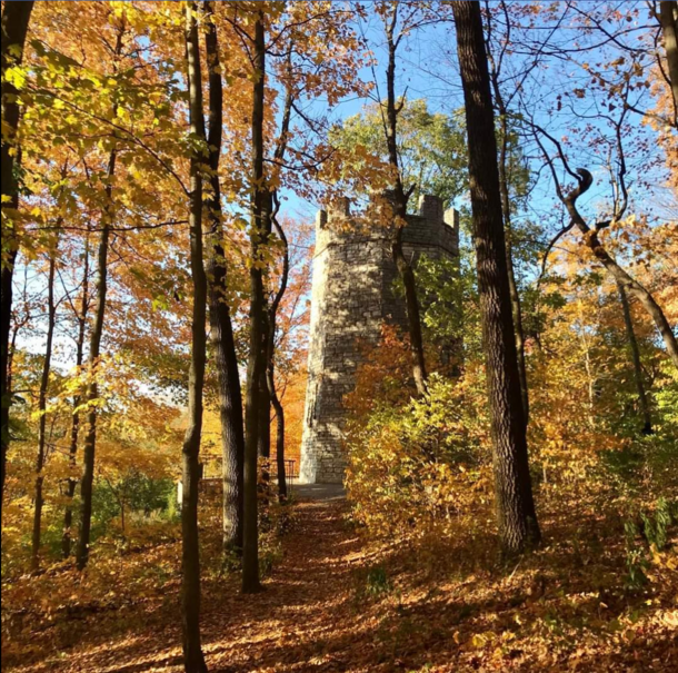 The Witchs Tower near Dayton Ohio in autumn Rumor has it a teenager died there years back and its been abandoned ever since