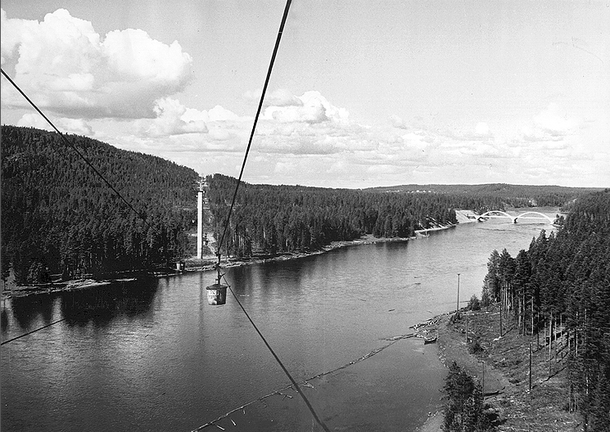 The worlds at the time longest ropeway between Kristineberg and Boliden crossing Skellefteriver Sweden in  