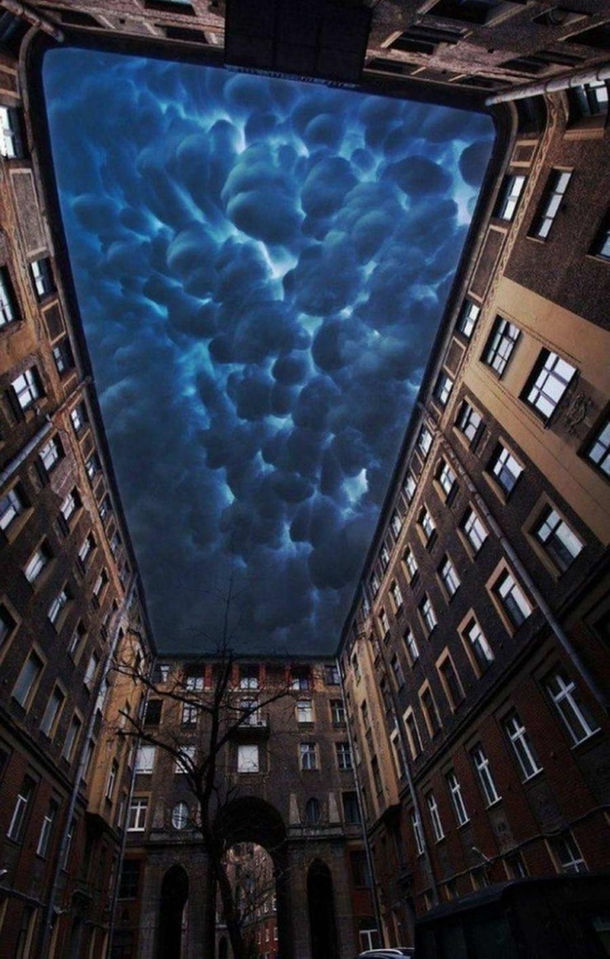 This incredible view of mammatus clouds from Tolstoy House in St Petersburg