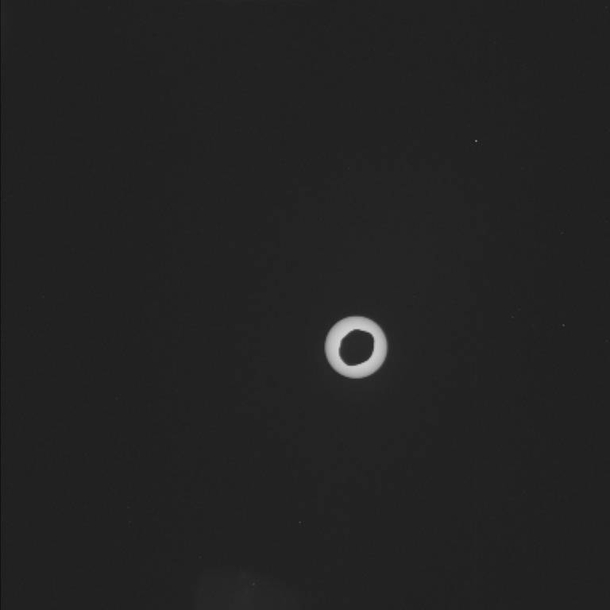 This is Phobos one of Mars moons passing directly in front of the sun as seen by Curiosity rover 