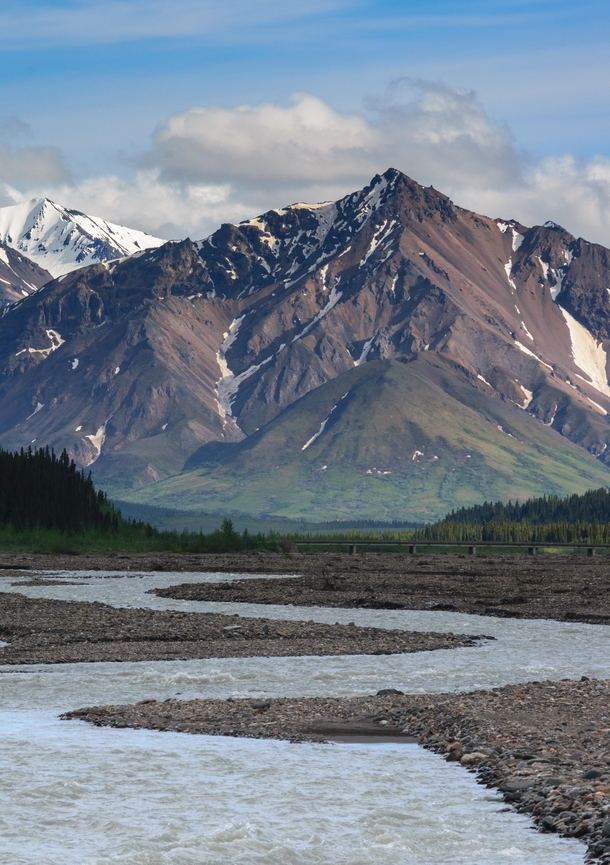 This is the mighty Teklanika river winding up to Igloo mountain The same river that kept Christopher McCandless trapped in the magic bus Into the wild Denali national park 