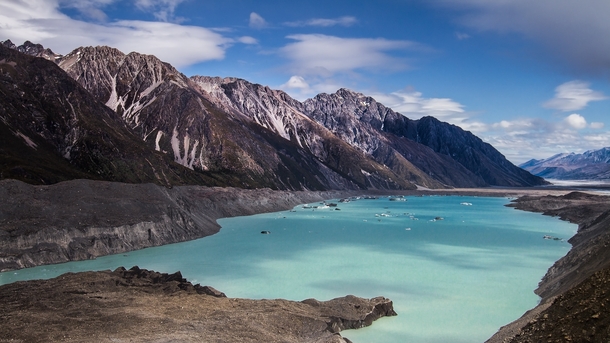 This lake is km long km wide and m deep It did not exist  years ago Tasman Glacier Lake AorakiMount Cook National Park New Zealand  x