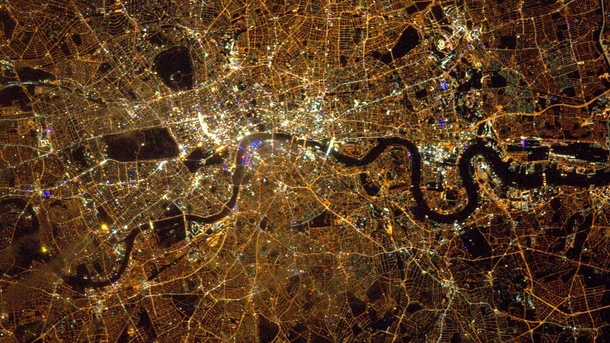 This shot was taken by British Astronaut Major Tim Peake from the International Space Station at midnight on Saturday January   The image is of London showing its skeins of twinkling lights shining brightest around Oxford Street and Regent Street
