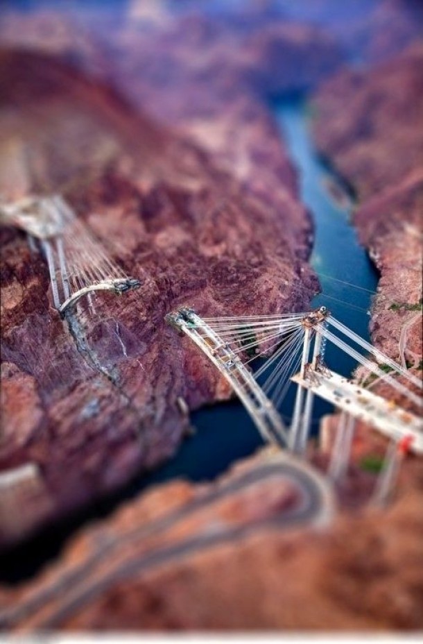 Tilt shift image of bridge construction 