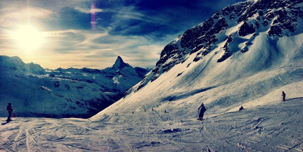 Todays view of the slopes with the beautiful Matterhorn in the horizon Zermatt Switzerland 