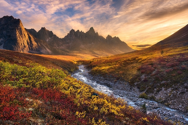 Tombstone Mountain during Autumn in the Ogilvie Mountain wilderness Yukon Territory  photo by Exploring Light Photography