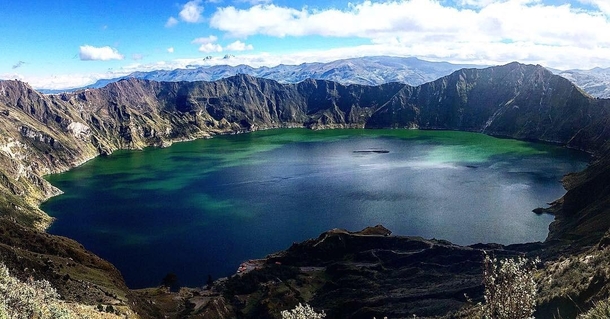 Took  days to hike up to this volcanic crater lake at m- Laguna Quilotoa in Ecuador last week completely worth it for this view you can kayak in the lake too x OC