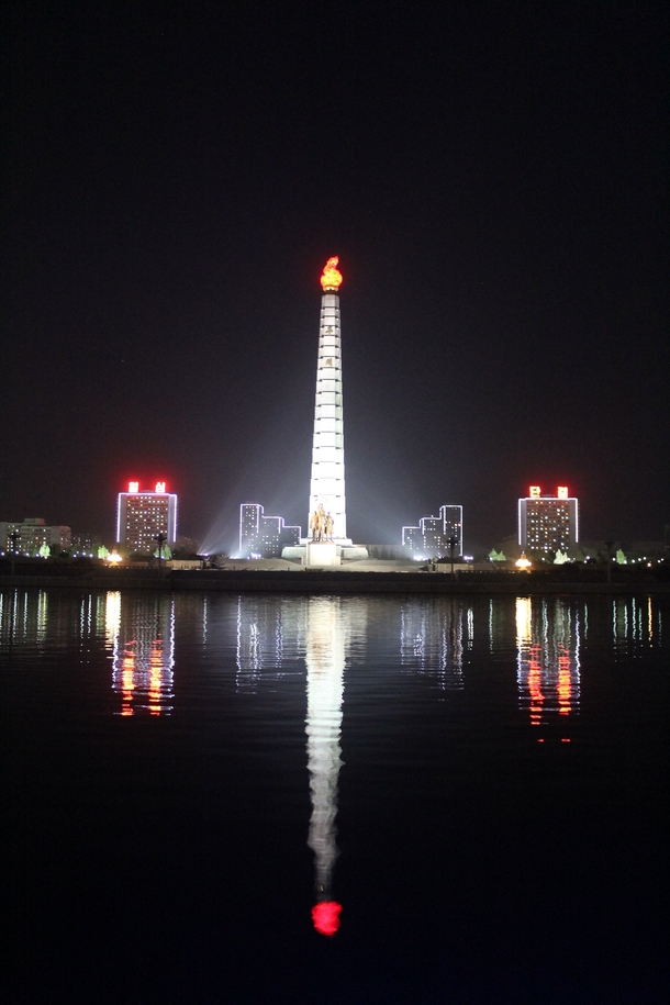 Tower of the Juche Idea at night- Pyongyang North Korea 