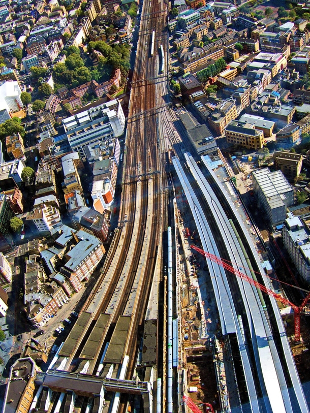 Train tracks and London Bridge Station from above London 