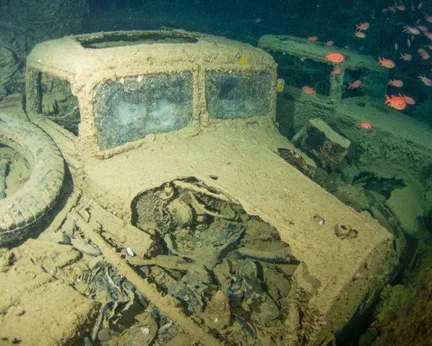 Truck in the hold of the SS Thistlegorm British merchant ship sunk in  in the Red Sea 