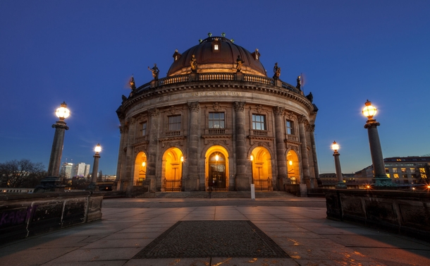 Twilight at the Bode Museum in Berlin Germany 