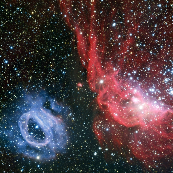Two glowing gas clouds in the Large Magellanic Cloud 