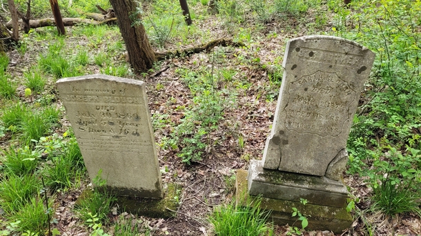Two Gravestones in a lost cemetery deep in the woods in Pennsylvania