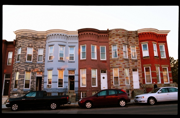 Typical Baltimore rowhouses at sunset 