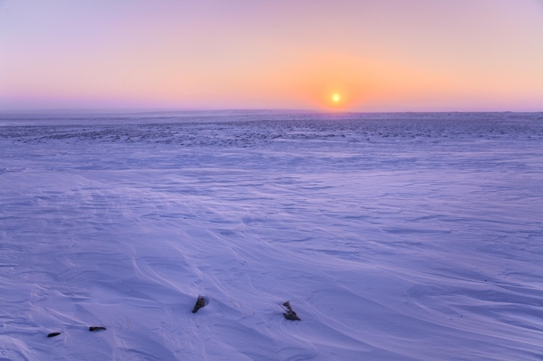 Typical sunset in the frigid -c cold in Canadas Arctic Nunavut 