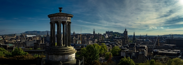 Up a hill in the late afternoon overlooking the City of Edinburgh -Scotland 