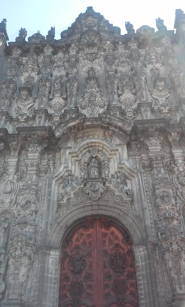 Up close image of the Mexico City Metropolitan Cathedral Built in sections the Cathedral took around  years to complete incorporating many different architectural styles 