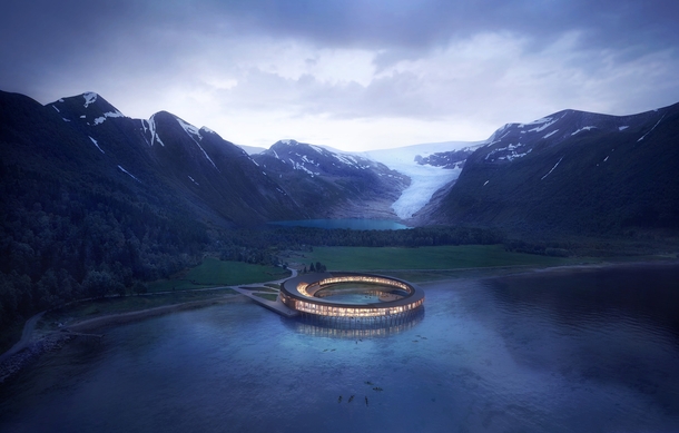 Upcoming hotel by Snhetta in Svartisen Norway x Render