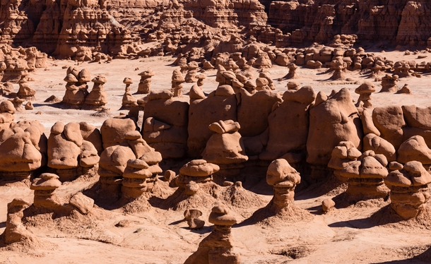 Utterly bizarre rock formations in Goblin Valley State Park Utah  not shown below freezing high winds