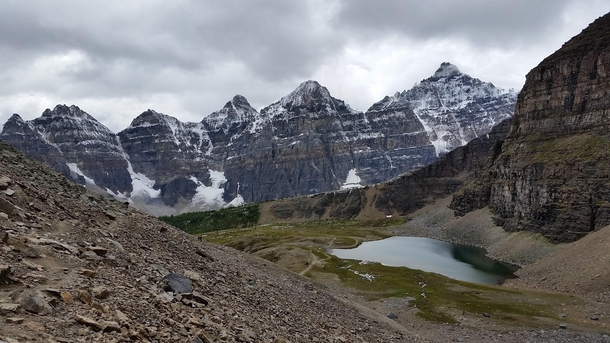 Valley of the Ten Peaks from Sentinel Pass mountains most often seen from Moraine Lake 