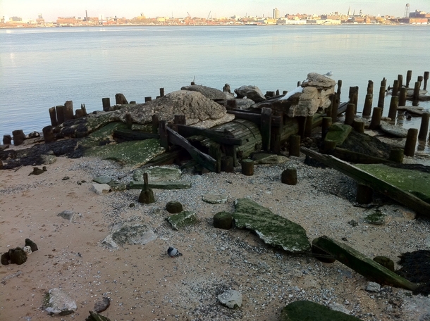 Very Old Wooden Pipe East River New York NY