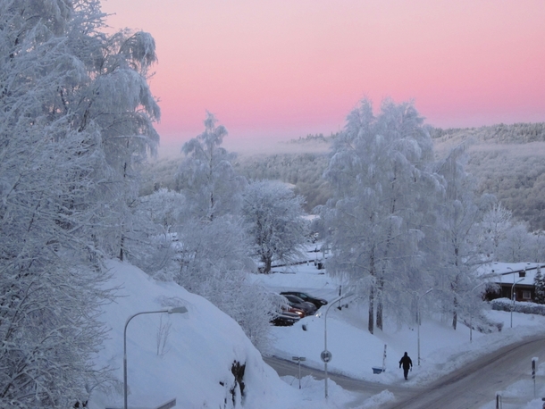 Vibrant pink morning sky in Vstergtland Sweden 