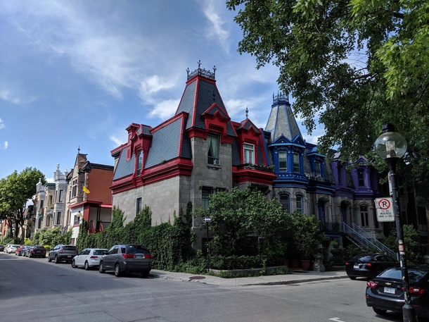 Victorian row houses lining Square St-Denis in Montreal Canada 