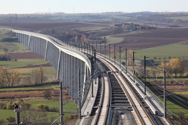 View along the km long Unstrut Viaduct part of the high-speed railway between Erfurt and Leipzig Germany