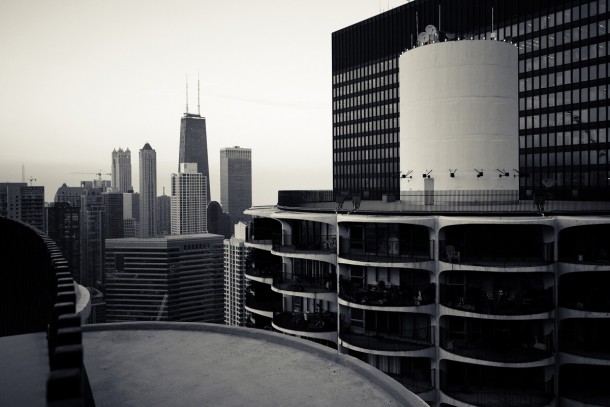 View of Chicago from the top of Marina City 