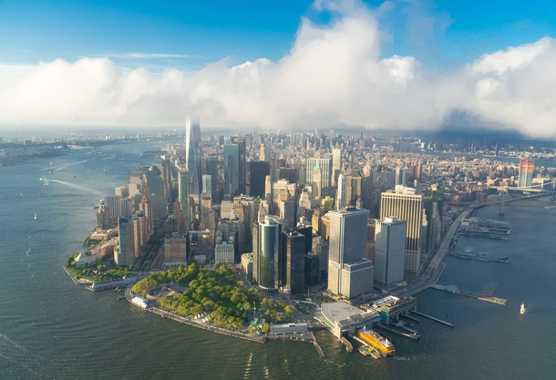 View of lower manhattan from a helicopter  