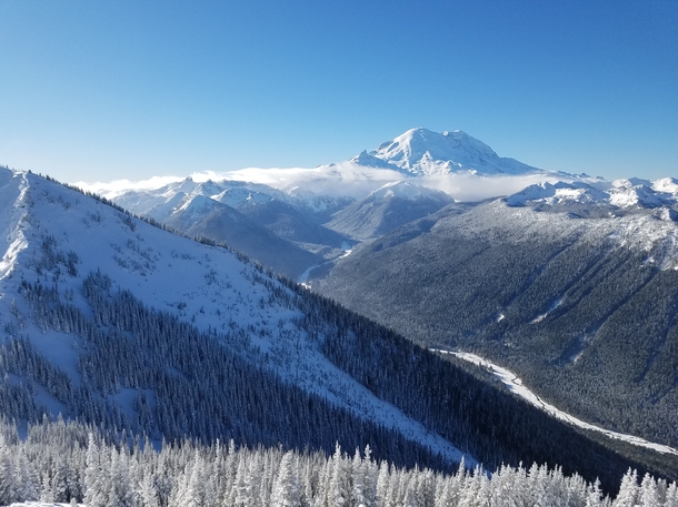 View of Mt Rainier from atop of Crystal Mountain 