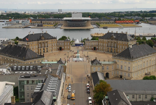 View of the Amalienborg Palace and the Copenhagen Opera House Copenhagen Denmark 