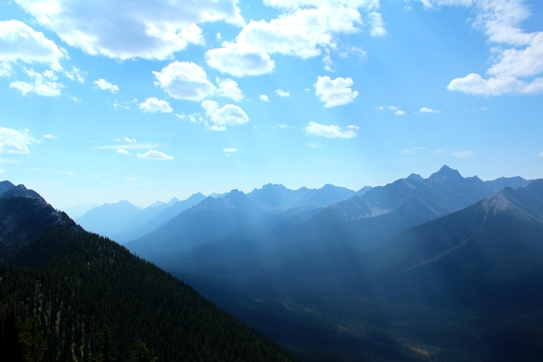 Views from the top of Sulphur Mountain Alberta Canada 