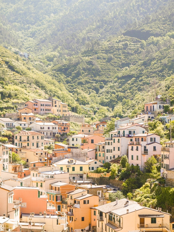 Village in mountain valley Vernazza Italy 