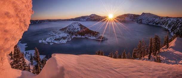 Warmth of Winter Crater Lake Oregon by Sapna Reddy Photography 